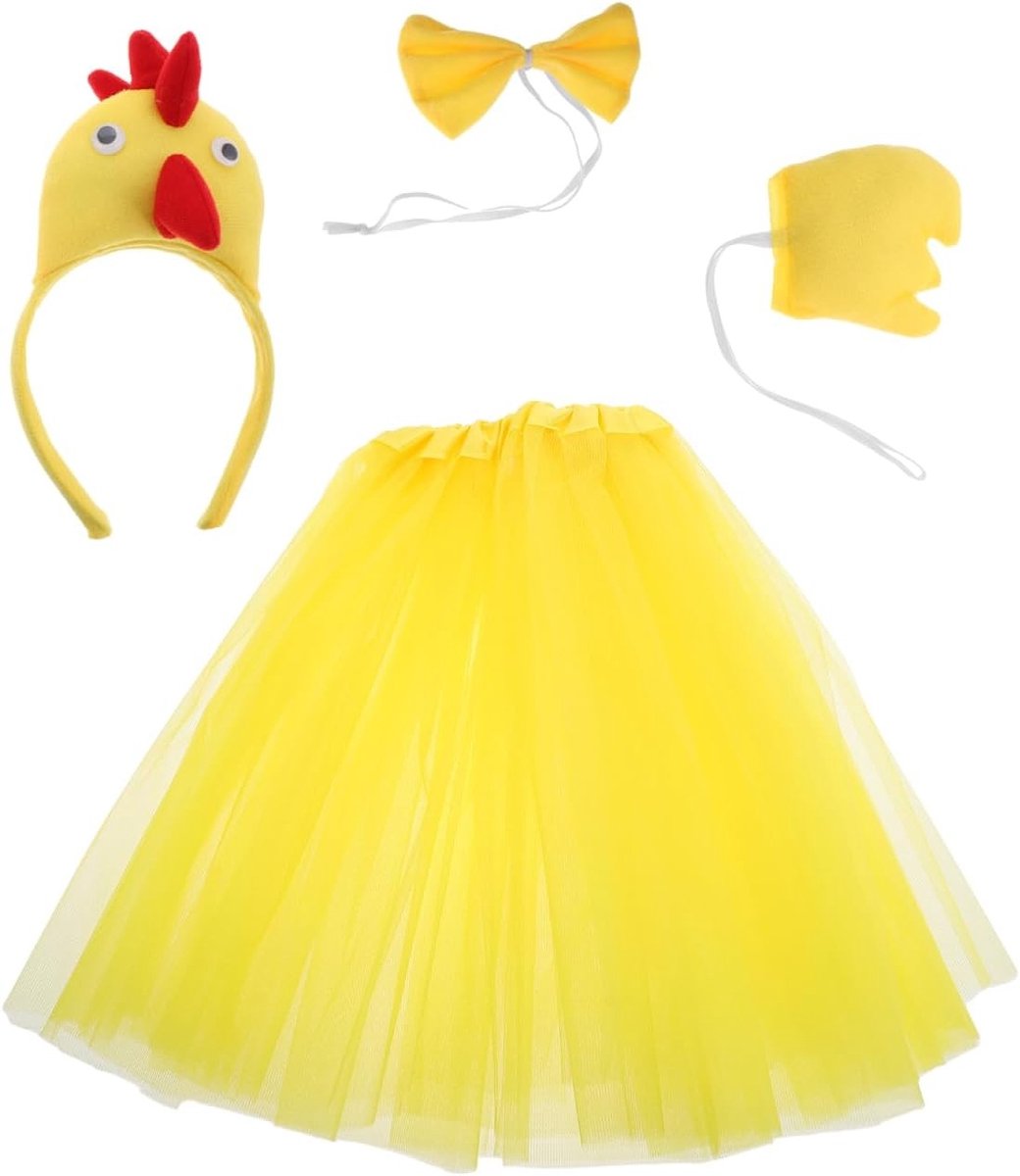 Zachte Gele Tulle Rok voor Halloweencosplay met Kippenhoofdband en Strik voor Carnavalsfeest
