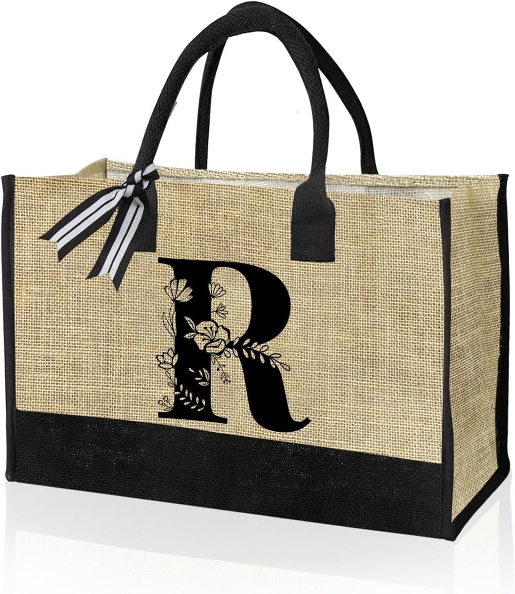 Persoonlijke Canvas Tas met Initialen, Perfect als Strandtas, Cadeau voor Verjaardagen, Bruiloften en Vakanties, Geweldig Geschenk voor Vrouwen, Moeders en Leraren