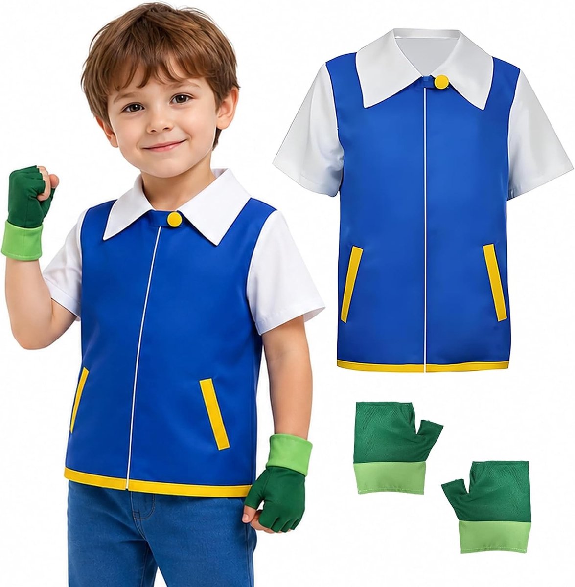 Anime Cosplay Kostuum met Blauwe Jas en Handschoenen, Perfect voor Halloween, Carnaval en Toneelvoorstellingen, Geschikt voor Mannen en Vrouwen