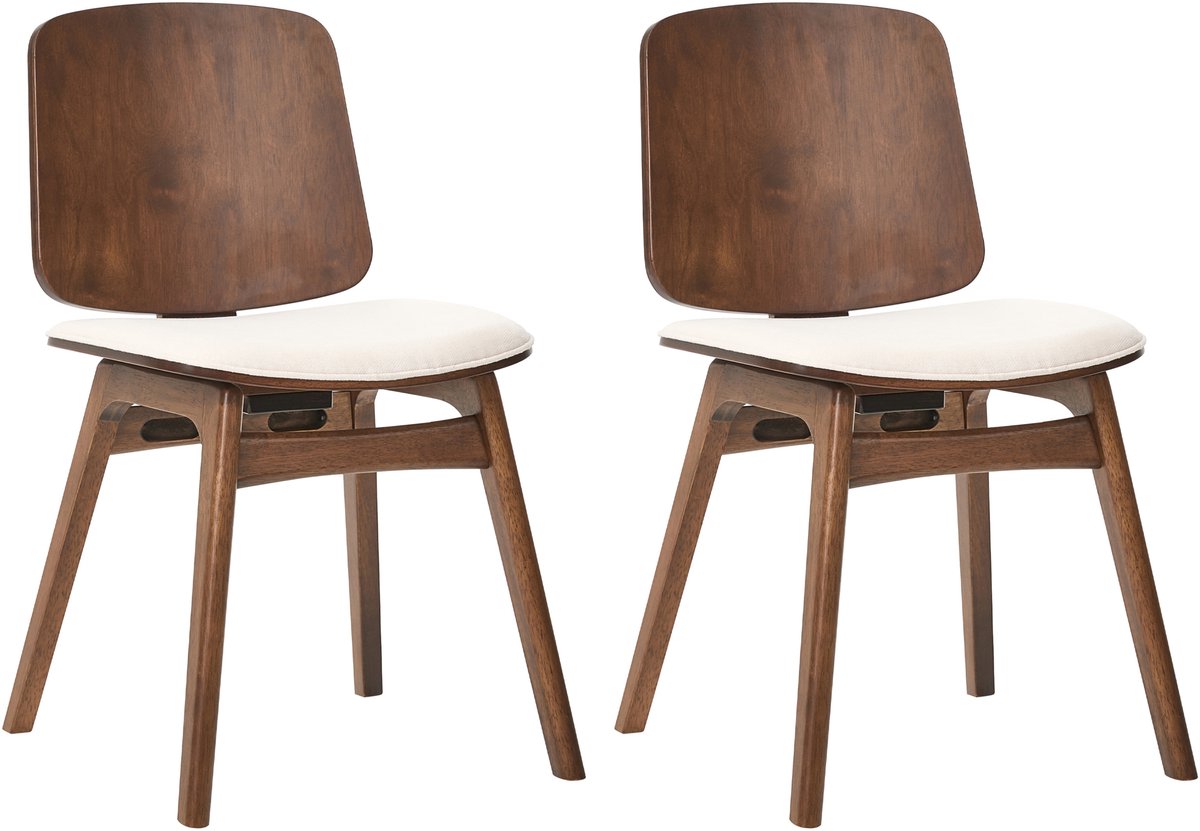 CHARLESTON - Set van 2 eetkamerstoelen - Bruin/Lichtbeige - Rubberhout