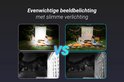 Vergelijking van beeldverlichting: links slechte belichting bij een avondfilm, rechts goede belichting met slimme verlichting.