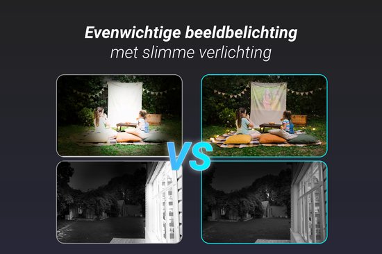Vergelijking van beeldverlichting: links slechte belichting bij een avondfilm, rechts goede belichting met slimme verlichting.