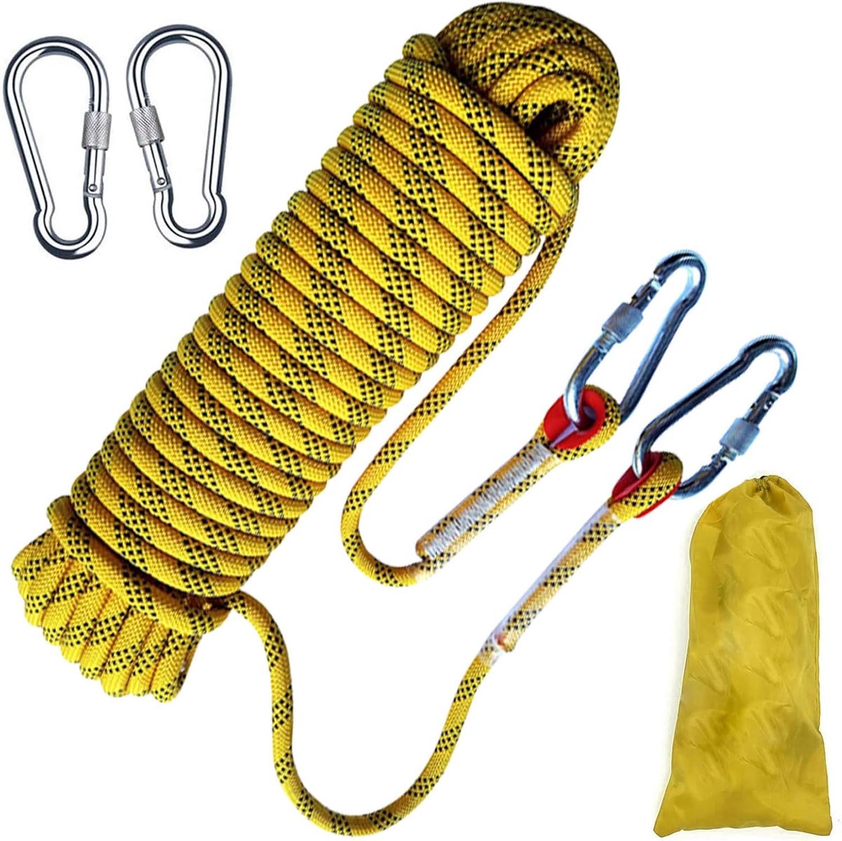 SnelShoppen - Klimtouw Veiligheidstouw 10m Outdoor Klimtouw 8mm Statisch Veiligheidsklimtouw Nylon Outdoor Reddertouw met Karabiner voor Kamperen en W