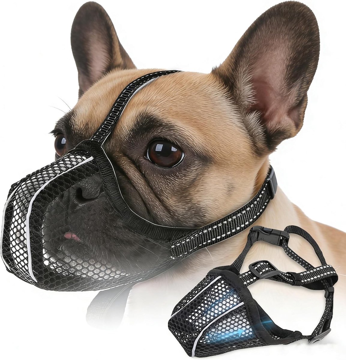 Ademend en Verstelbaar Hondenmuilkorf voor Kleine, Middelgrote en Grote Honden - Lichtgewicht en Reflecterend Teething Bescherming Mesh Muilkorf