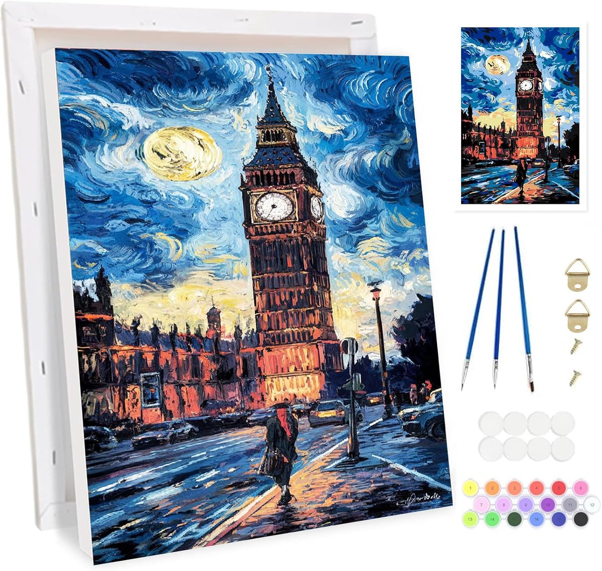 SnelShoppen - Paint by Numbers voor Volwassenen - Big Ben Schilderen op Nummer Kit - DIY Acrylverfset - Canvas met Houten Easel - Creatieve Hobby voor