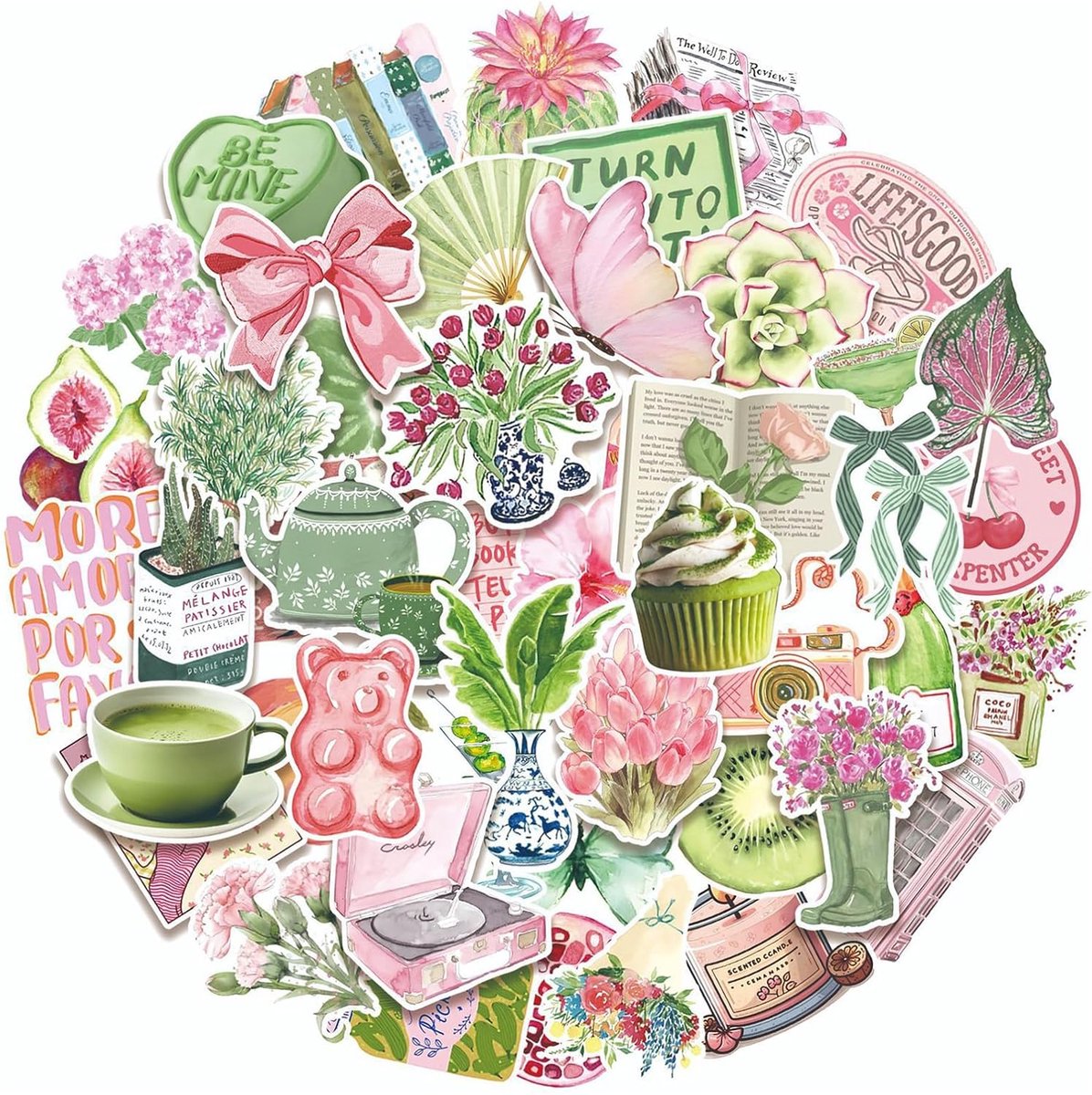 SnelShoppen - 100 Waterdichte Vinyl Stickers voor Lente en Zomer, Scrapbooking, Dagboek, Laptop, Mobiele Telefoon, Waterfles, Skateboard, Fiets - Esth