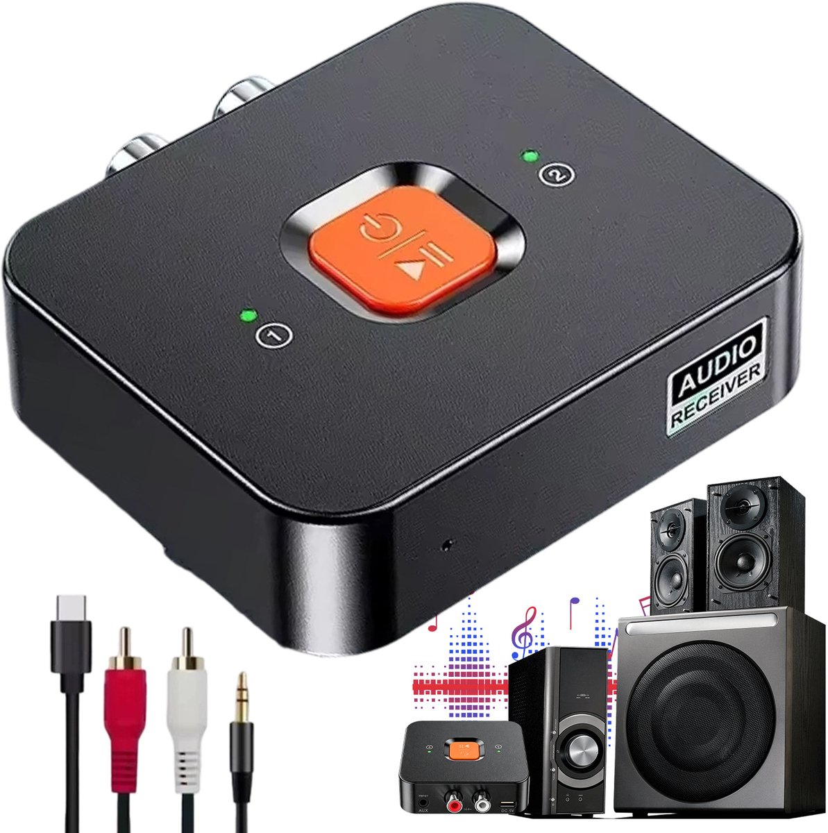 Bluetooth Adapters - Bluetooth 6.0 Ontvanger - HiFi & Lage Latentie - Dubbele Apparaatverbinding - 3.5mm & RCA Uitgang - Plug & Play Type-C - Voor Auto & Stereosysteem