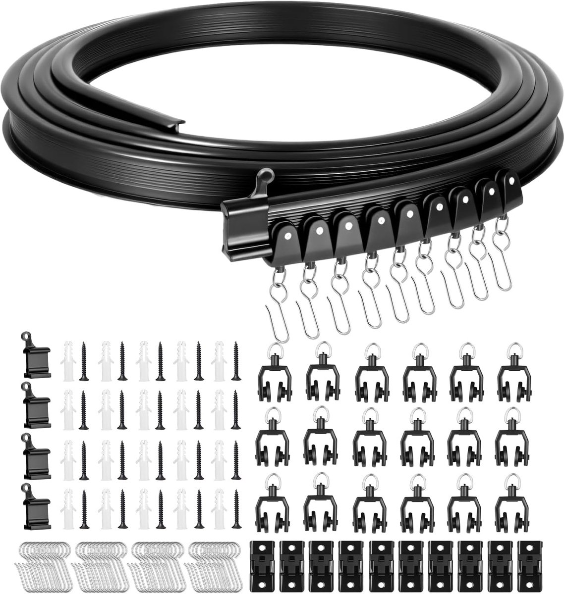 SnelShoppen - Ceiling Curtain Rail 3M Flexibele Gordijnrail met Stille Rollen, Vouwbare Plafond Gordijnstangen voor Douchegordijn, Scheidingswand, RV,