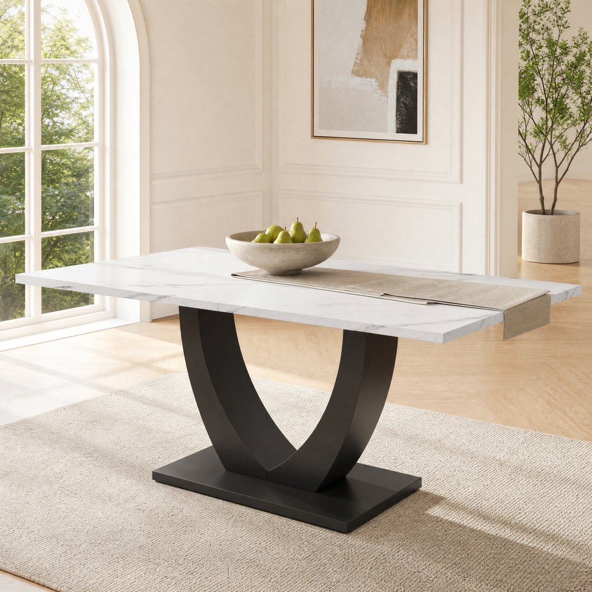 COVREO Eettafel 140 x 75,5 cm - wit zwart, MDF en metaal, met verstelbare voeten