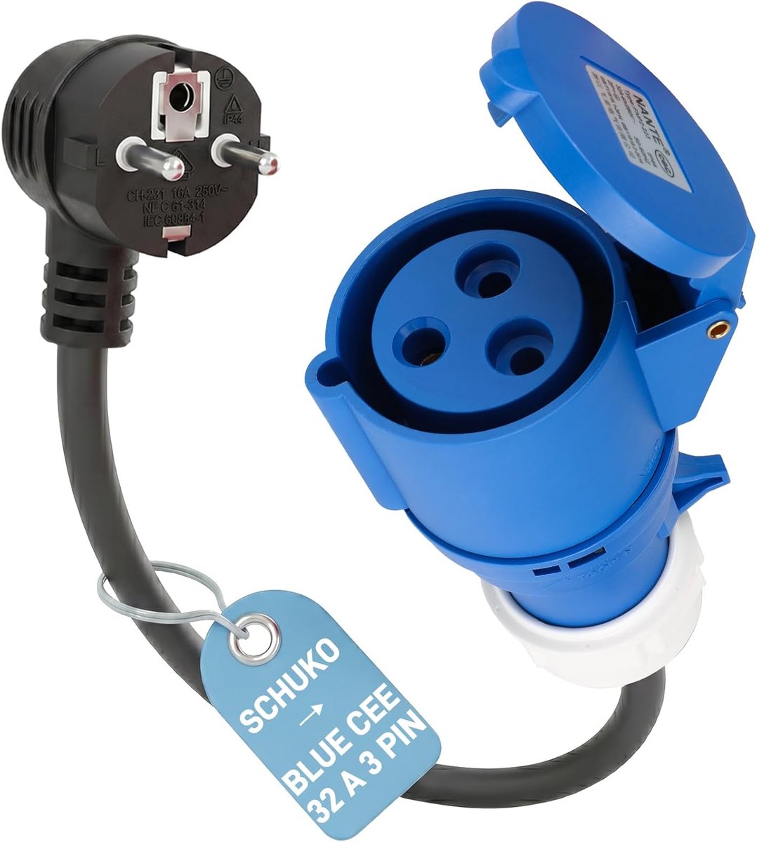 SnelShoppen - CEE Adapter Schuko naar 3-Pin 32A CEE Counterplug 50 cm | IP44 Waterdicht | Oplossing voor 7.4 kW EV Lader | 3G2.5 mm² | Ideaal voor Thu