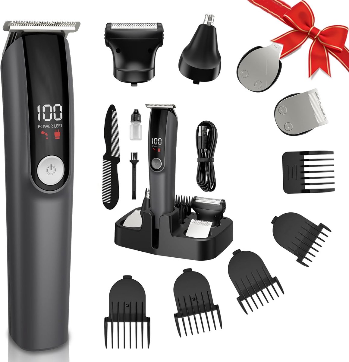 5-in-1 baardtrimmer en elektrisch scheerapparaat voor mannen – verzorgingsset voor neus, lichaam, gezicht en snor – draadloze tondeuse/trimmer met Smart Charge-technologie