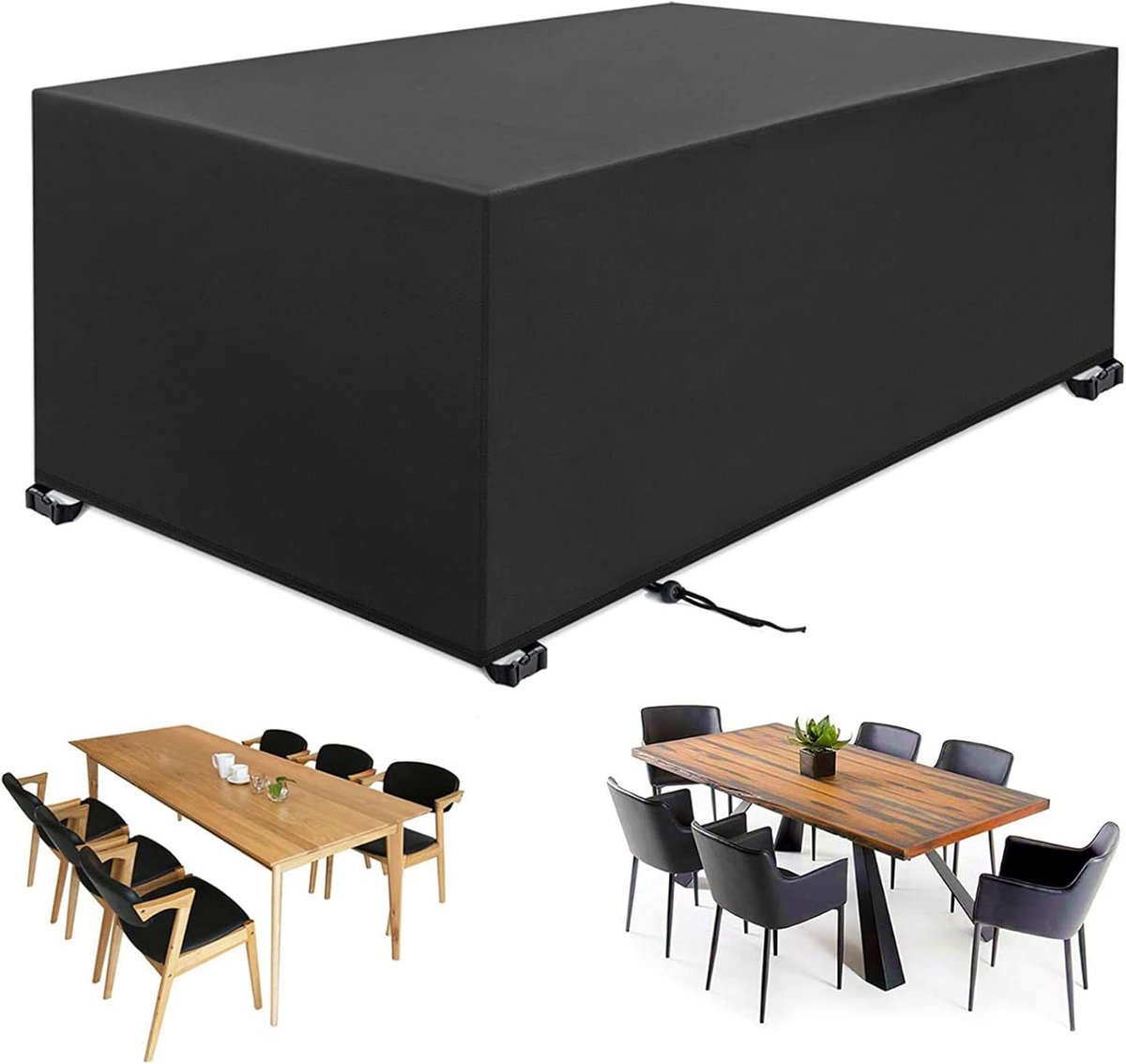 SnelShoppen - Waterdichte tuinmeubelhoes, winterbestendig, UV-bestendig, 600D Oxford stof, 308 x 138 x 98 cm, beschermhoes voor tuinmeubelen (zwart)