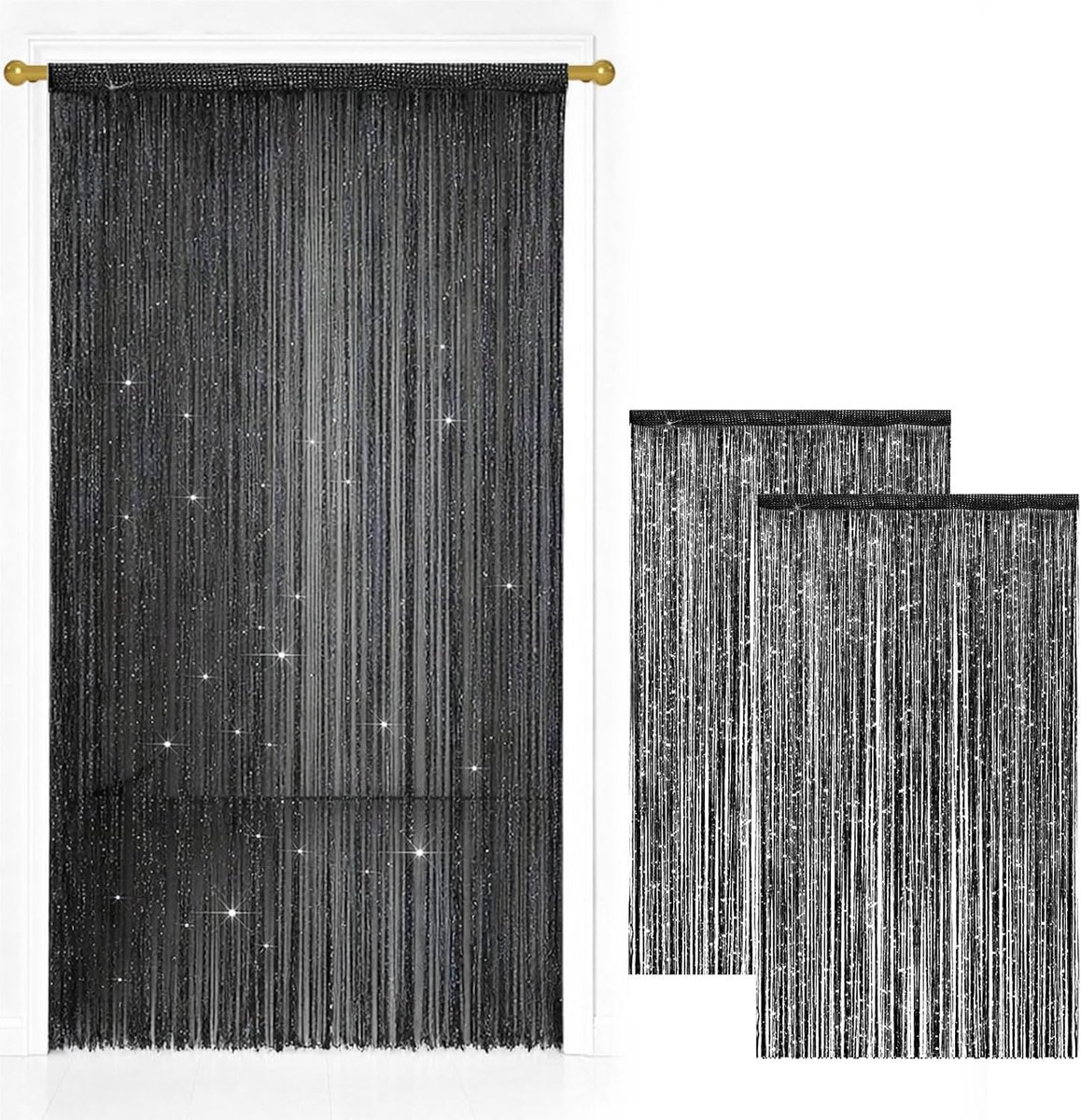 SnelShoppen - 2 Stuks Draadgordijn Deurgordijn 100x200 cm Glitter Decoratie voor Bruiloften, Cafés en Restaurants - Parelgordijn Raamdecoratie Scheidi