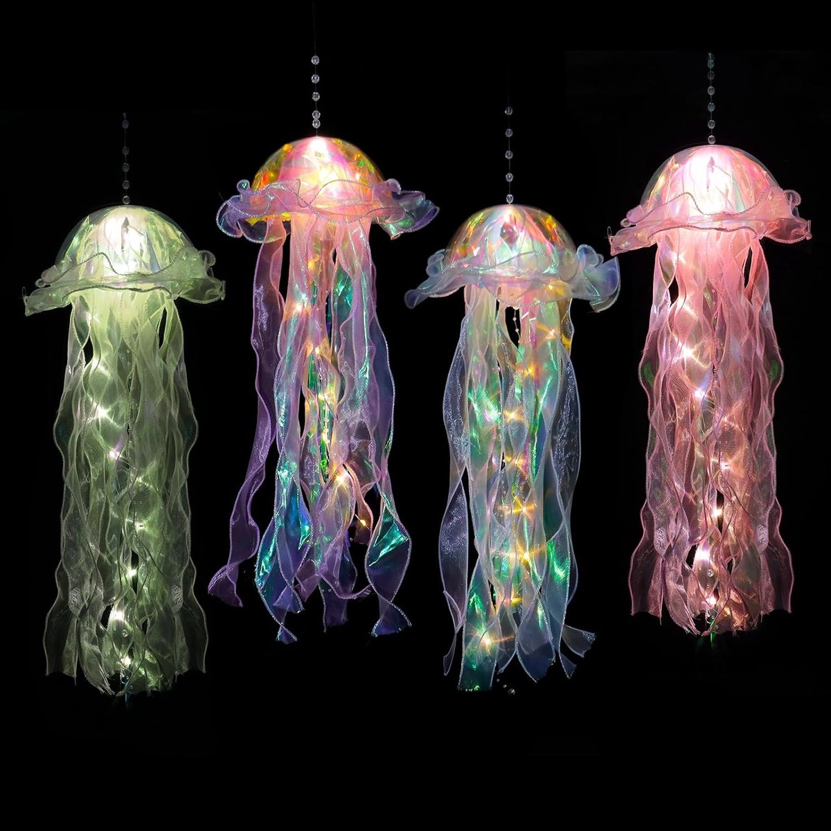 SnelShoppen - 4 Stuks Drijvende Jellyfish Lampen, Hangende Luminous Jellyfish, Blauw, Paars, Roze, Draagbare Jellyfish Lantaarn, Oplaadbare Sfeerlamp