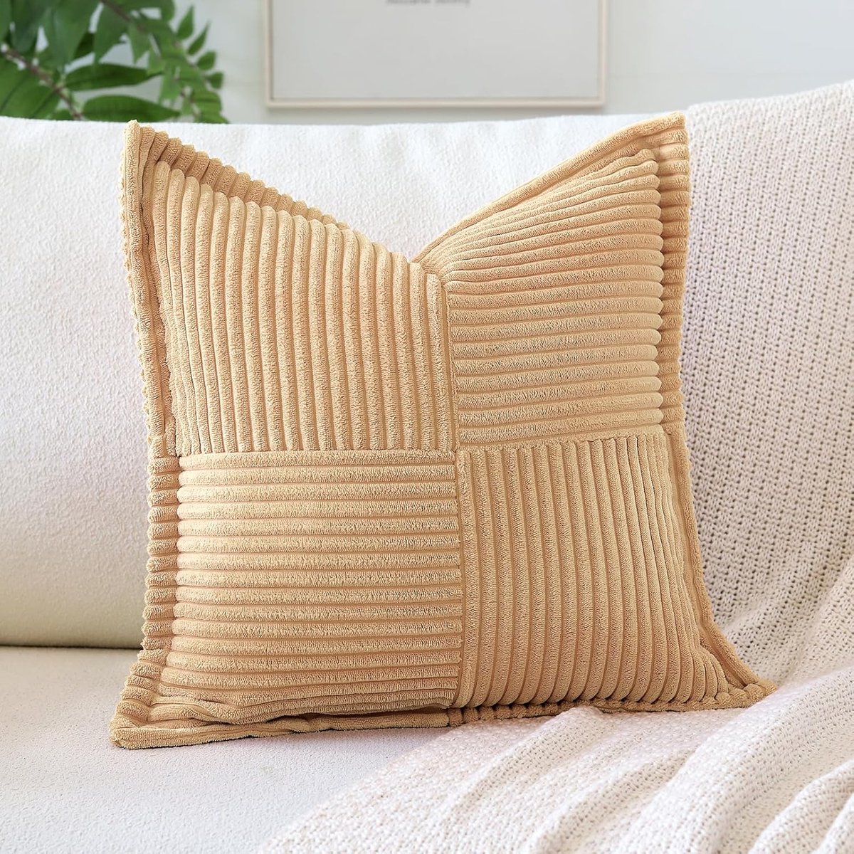 SnelShoppen - Corduroy Kussenhoezen 40x40 cm - Decoratieve Zachte Kussenhoes voor Sofa en Slaapkamer - Lichtbruin - Elegante en Comfortabele Kussens v