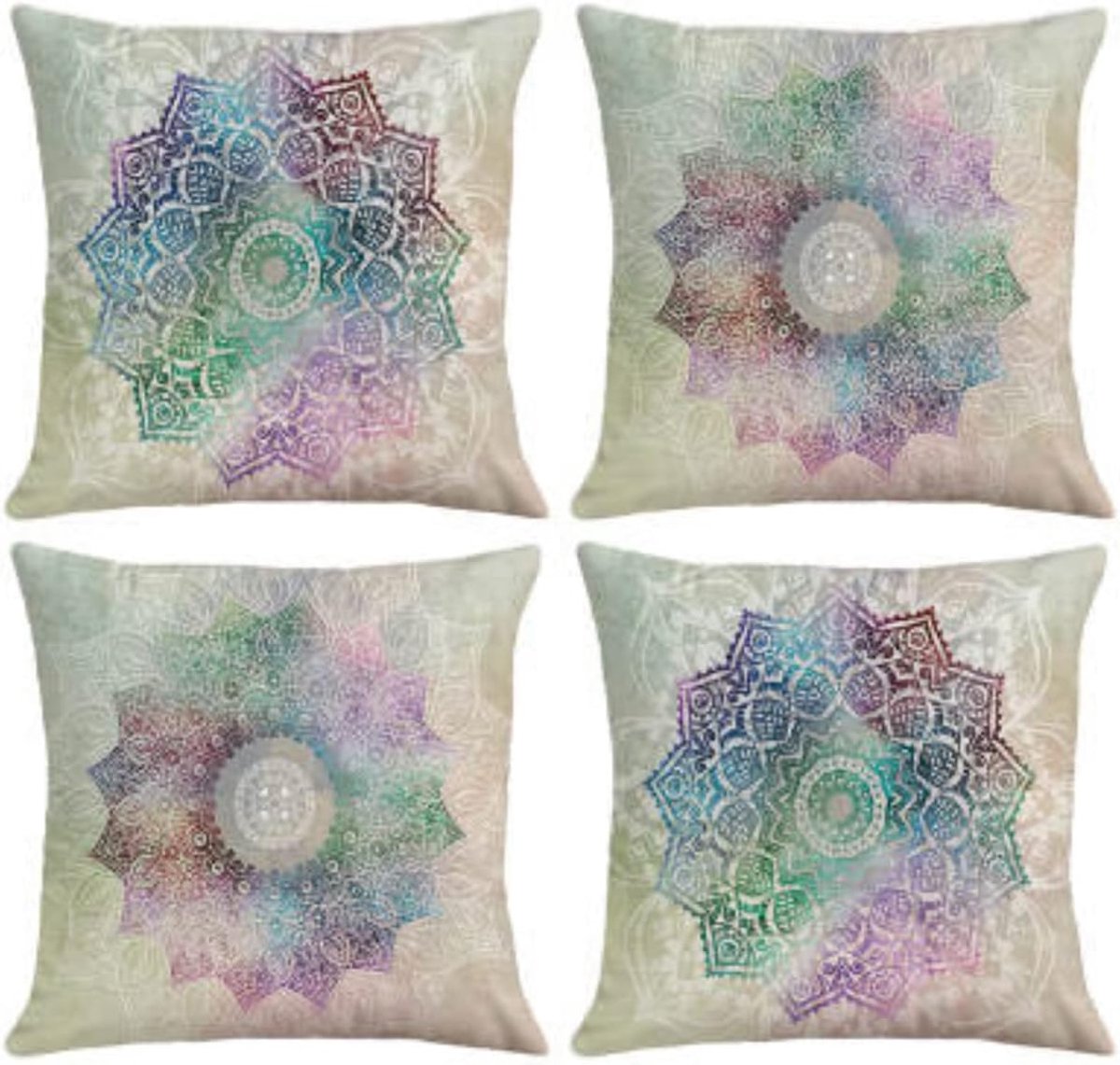 SnelShoppen - Kussenhoezen Set van 4 - 45x45 cm - Mandala Decoratief - Zachte Polyester - Onzichtbare Rits - Voor Bank, Bed en Auto - Thuisdecoratie