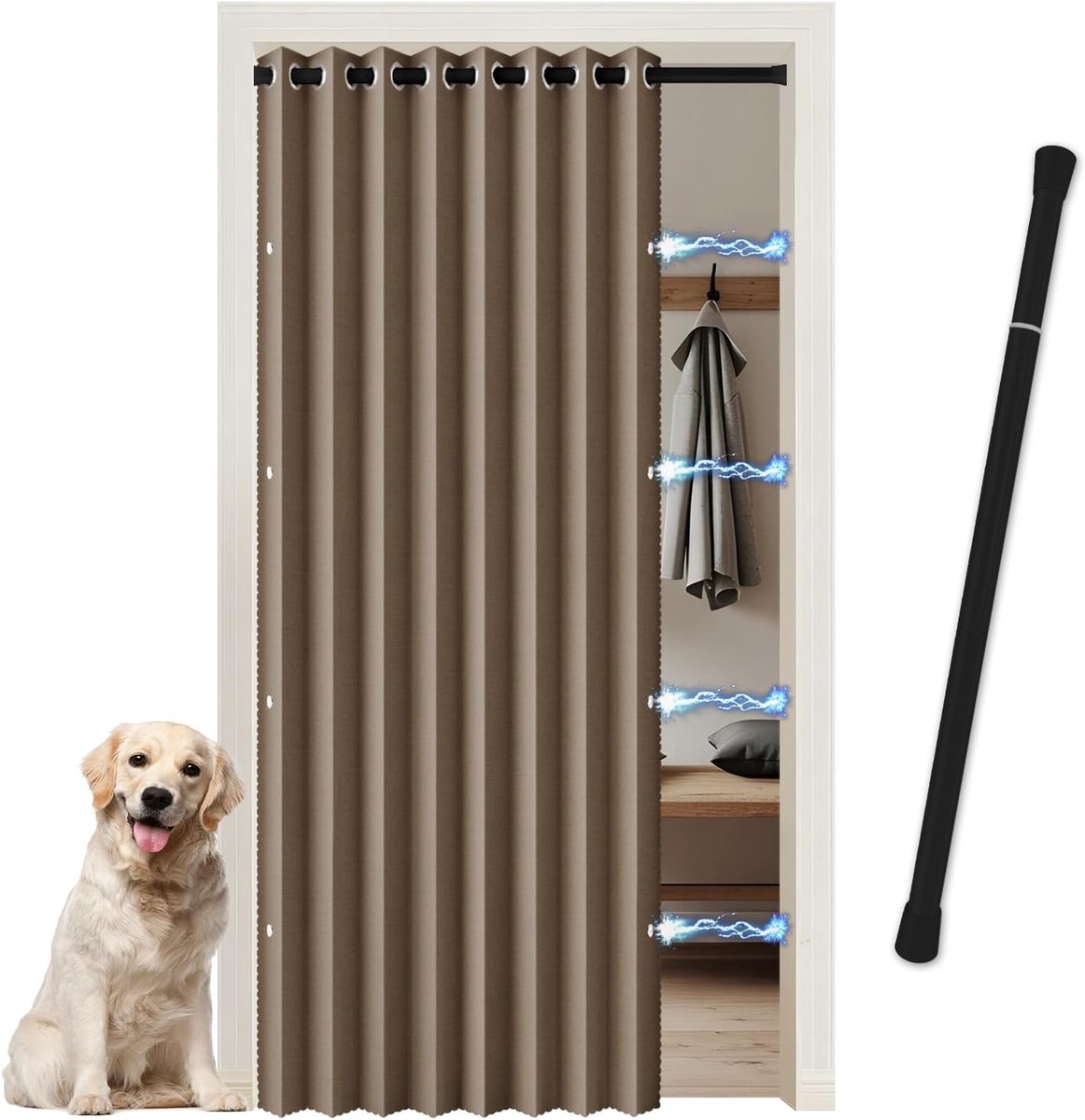 SnelShoppen - Blackout Gordijn in Linnen Look - Room Divider Gordijn met Telescoopstang Inclusief - Voor Kleedkamer, Keuken, Slaapkamer, Woonkamer en
