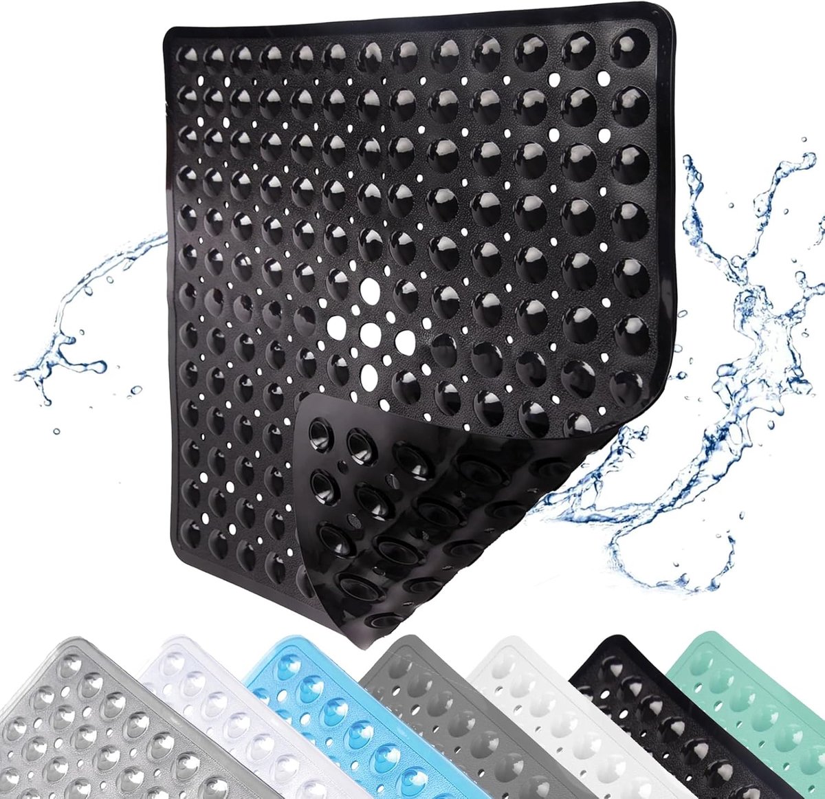 SnelShoppen - Antislip Douchmat 53 x 53 cm - PVC Steentjes Design - Met Zuignappen en Afvoergaatjes - Zwart - Ideaal voor Douche en Sauna