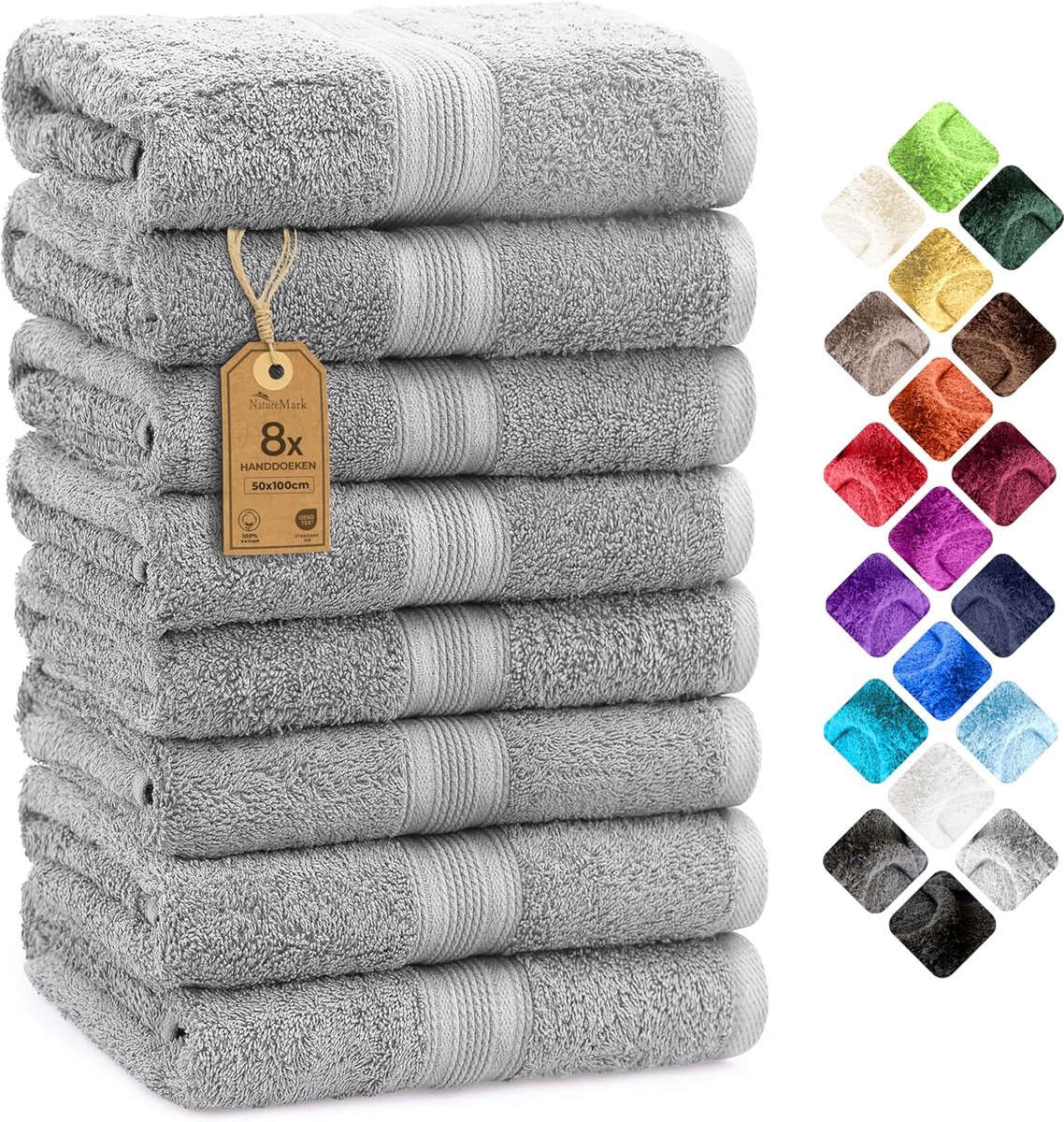 SnelShoppen - 8-pack Terry Handdoeken 50x100 cm, 100% Katoen, Super Zacht & Cuddly, Praktische Hanglus, Ideaal voor Thuis, Sport, Camping, Keuken, Mod