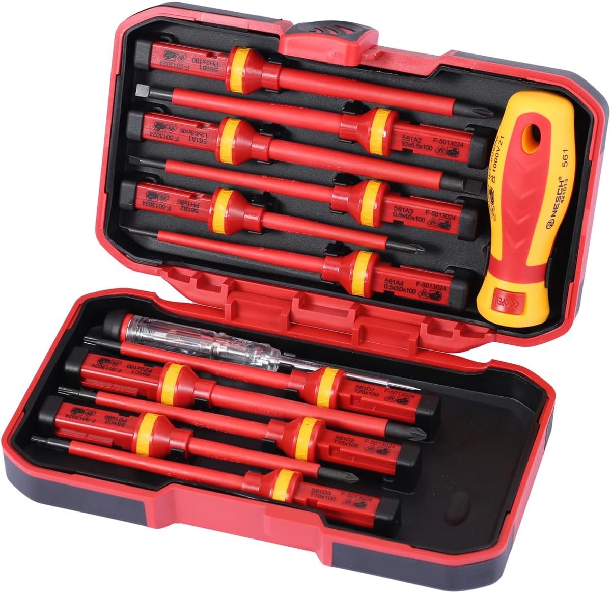SnelShoppen - Geïsoleerde Schroevendraaier Set 13 Stuks 1000 V - Ergonomische Handgreep, Magnetische Bits, Chrome Vanadium Staal, Inclusief Opbergtas
