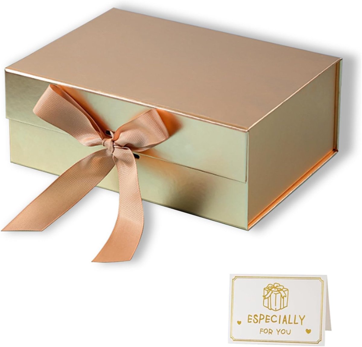 SnelShoppen - Premium Rectangular Gift Box 22x16.5x9 cm - Gouden Cadeaubox voor Verjaardagen, Kerst, Bruiloften - Stevige Kartonnen Verpakking met Kaa