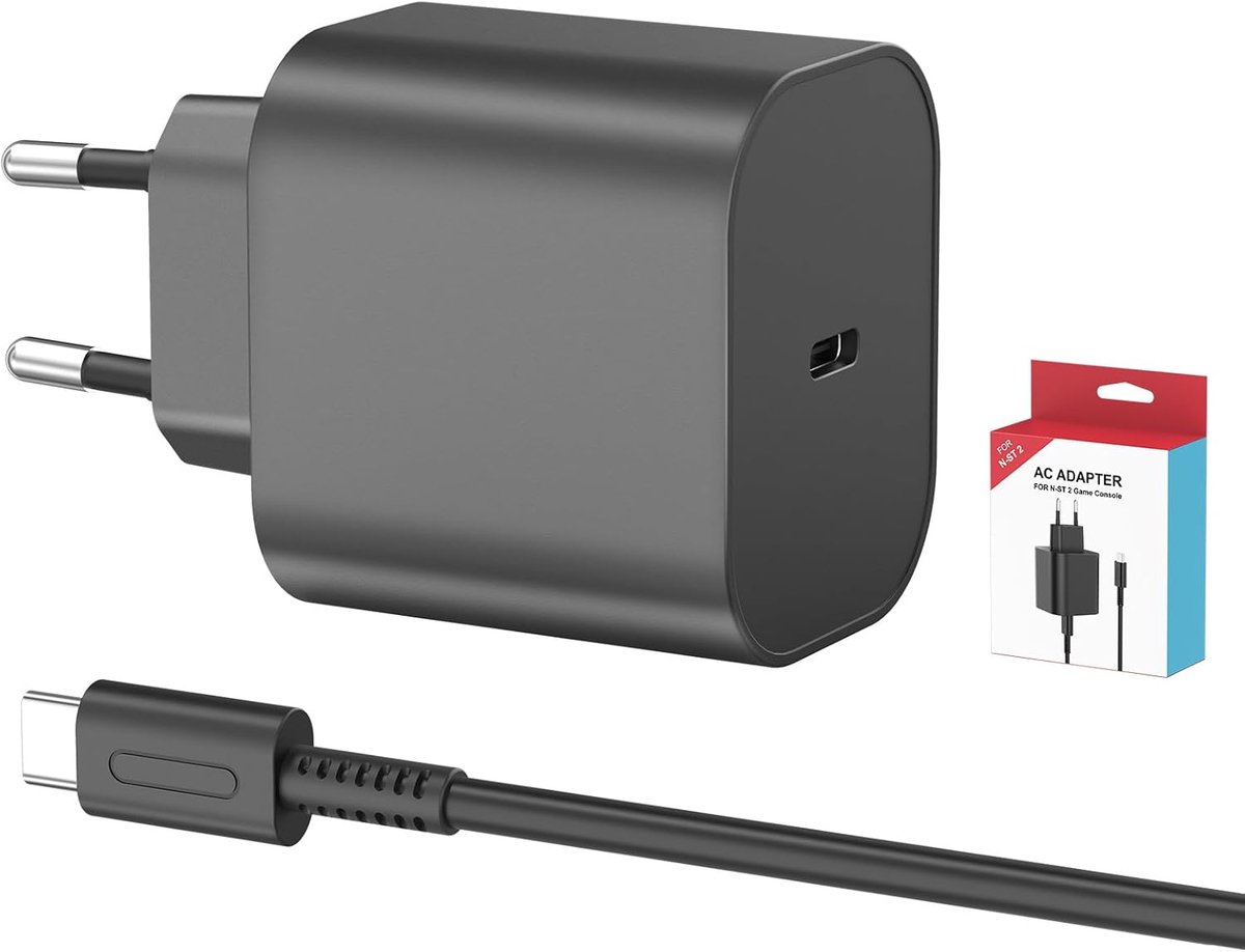 SnelShoppen - Charger voor Switch 2 - 60W Snellader met 1,5M USB C Kabel - Compatibel met Nintendo Switch, OLED, Lite, Dock, Pro Controller, Steam Dec