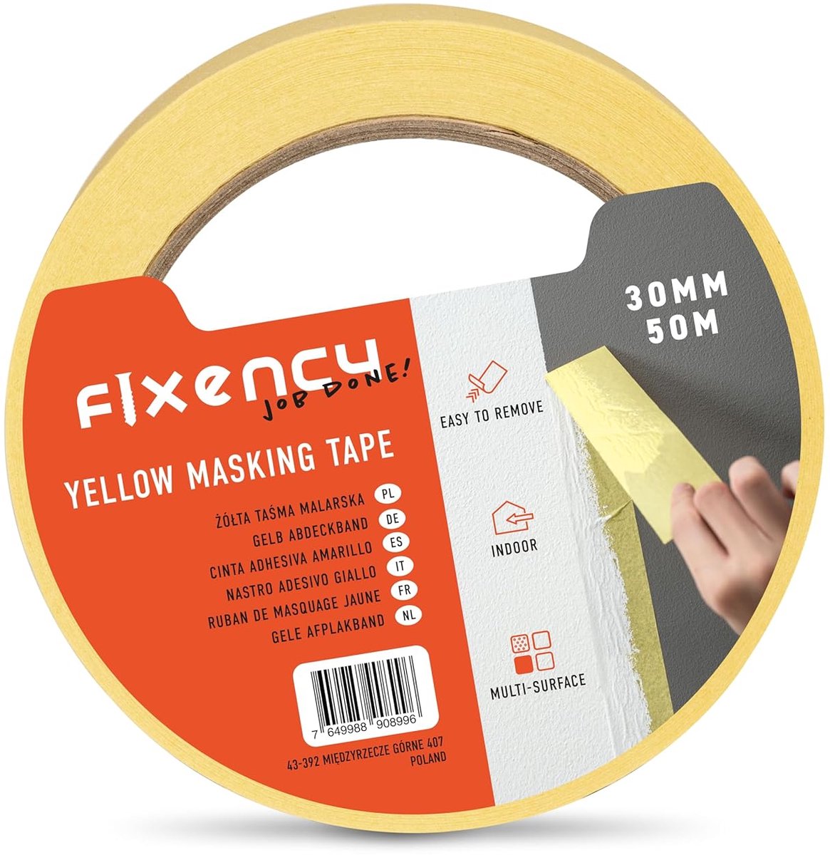 SnelShoppen - Masking Tape Geel 30mm x 50m | Verf Tape voor Schilderen en Renoveren | Professionele Plakband voor Strakke Lijnen en Streepvrij Werk