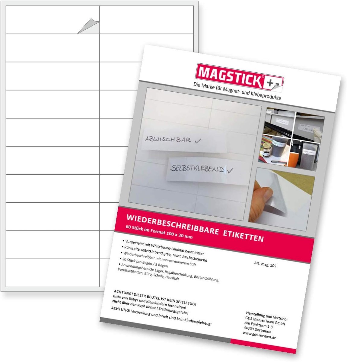 SnelShoppen - 60 Herbruikbare Labels 10 x 3 cm Wit - Zelfklevende Schrijfbare Labels voor Organisatie, Markeren en Meerdere Toepassingen - Perfect voo