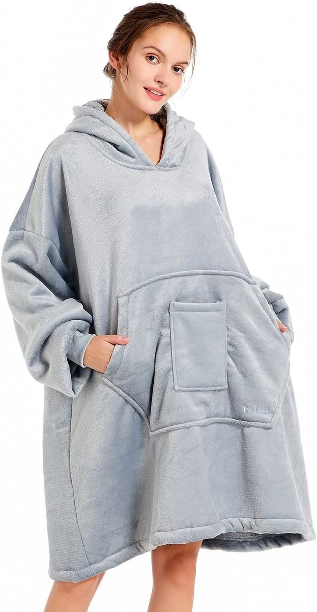 SnelShoppen - Blanket Hoodie Sweatshirt - Draagbare Dekensweater - Oversized Sherpa met Mouwen en Gigantische Pocket - Knuffelige Hoodie voor Volwasse
