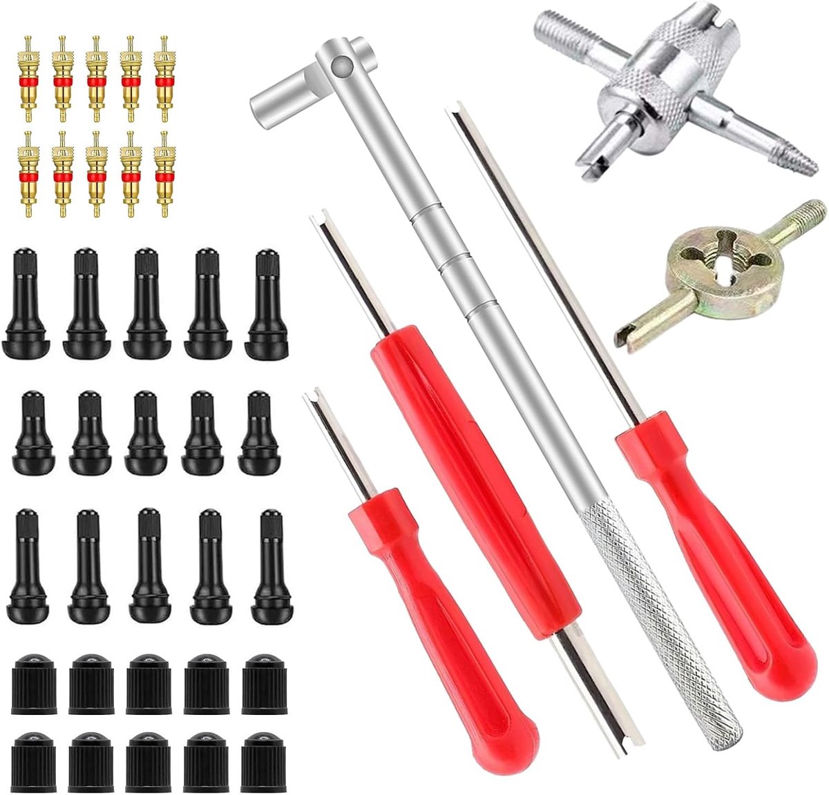 SnelShoppen - 41-delig Ventiel Gereedschap Set - Ventielverwijderaar & Ventielsleutel, Bandenventiel Trekker, Reparatieset voor Auto, Vrachtwagen, Mot