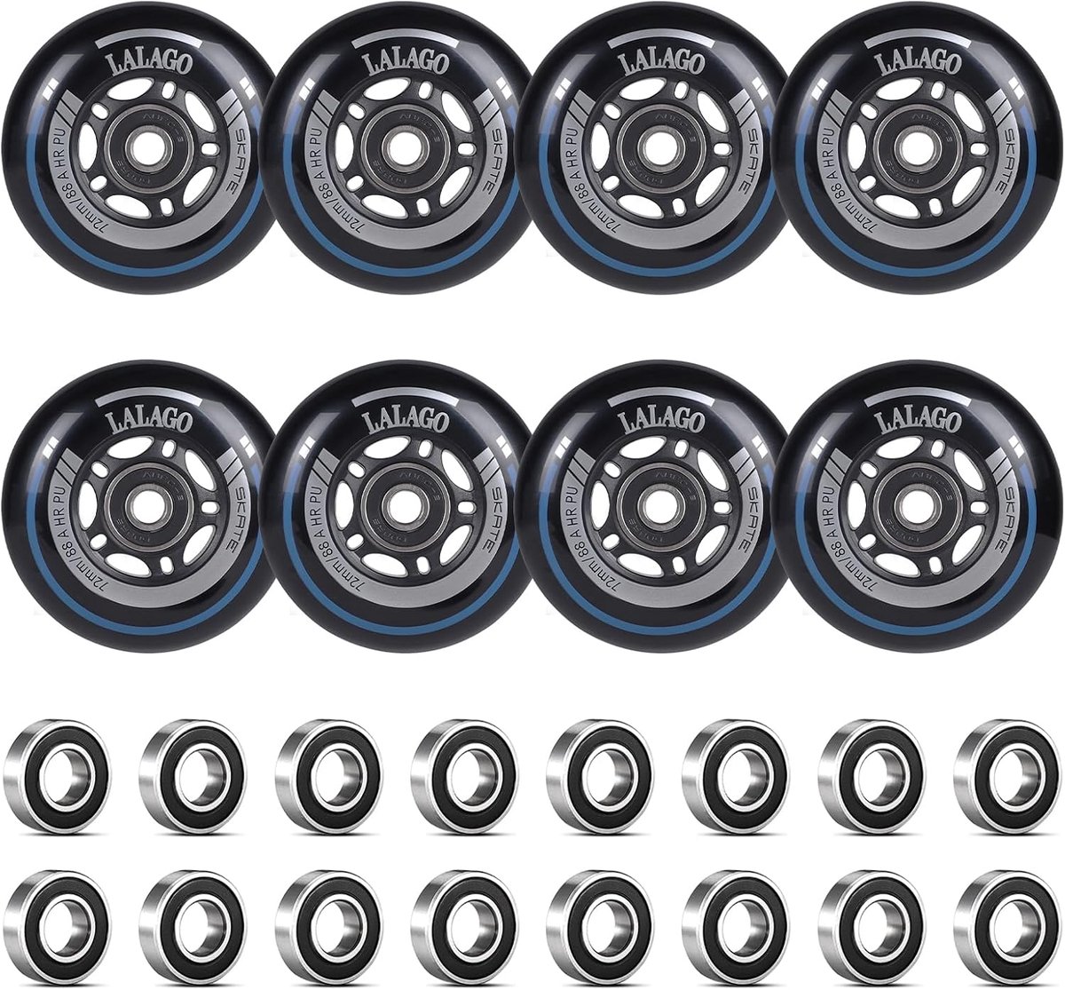 SnelShoppen - Inline Skate Wielen 72mm, 8Pcs Roller Skate Wielen met ABEC 9 Lager, Duurzame 88A HRPU Wielen voor Indoor/Outdoor Gebruik, Geschikt voor