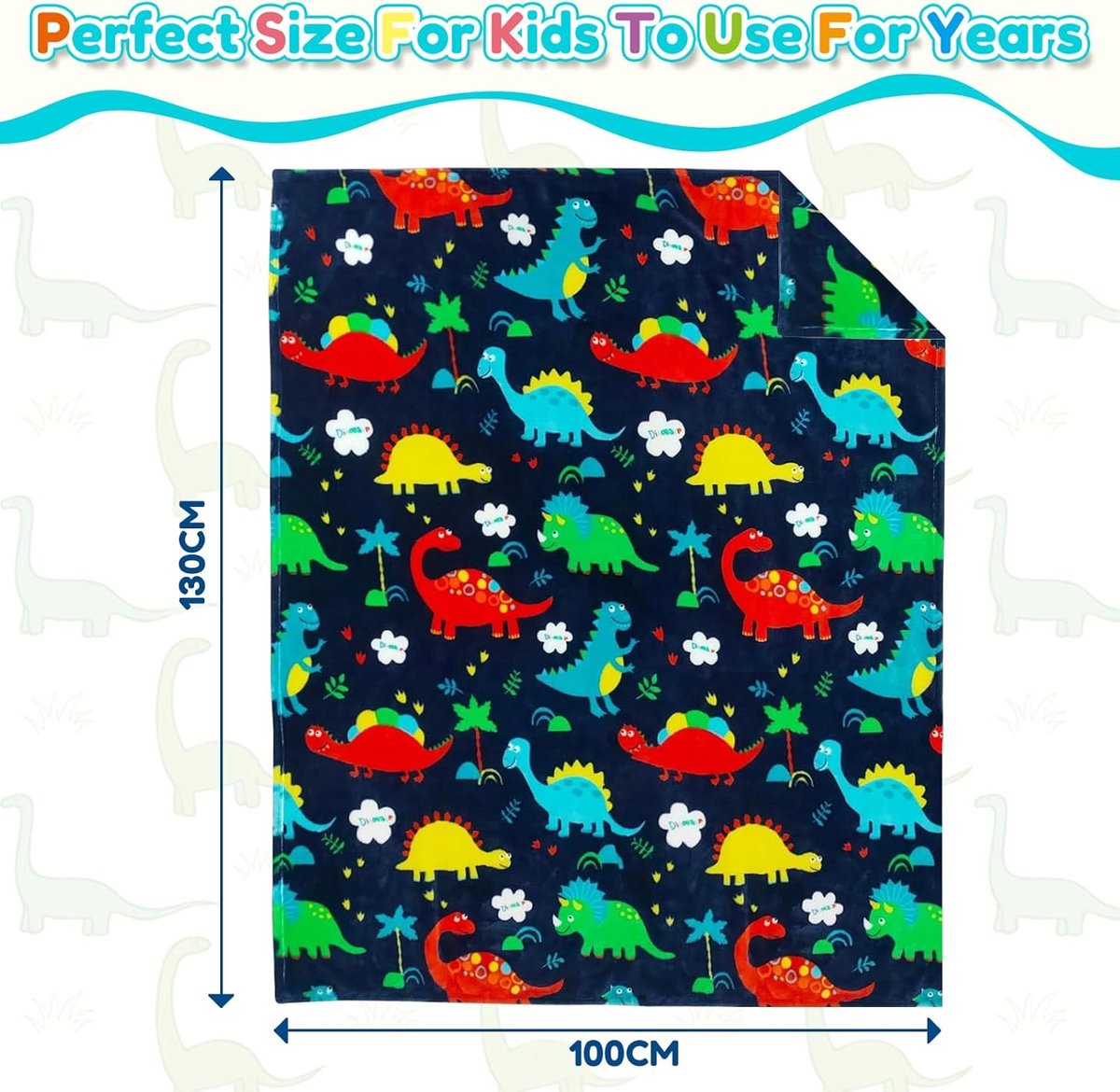 SnelShoppen - Dinosaurus Deken voor Kinderen, Zachte Flanellen Deken, Behaaglijke Dino Fleecedeken, 100 x 130 cm, Kleurrijk Schattig Dinosaurus-Design