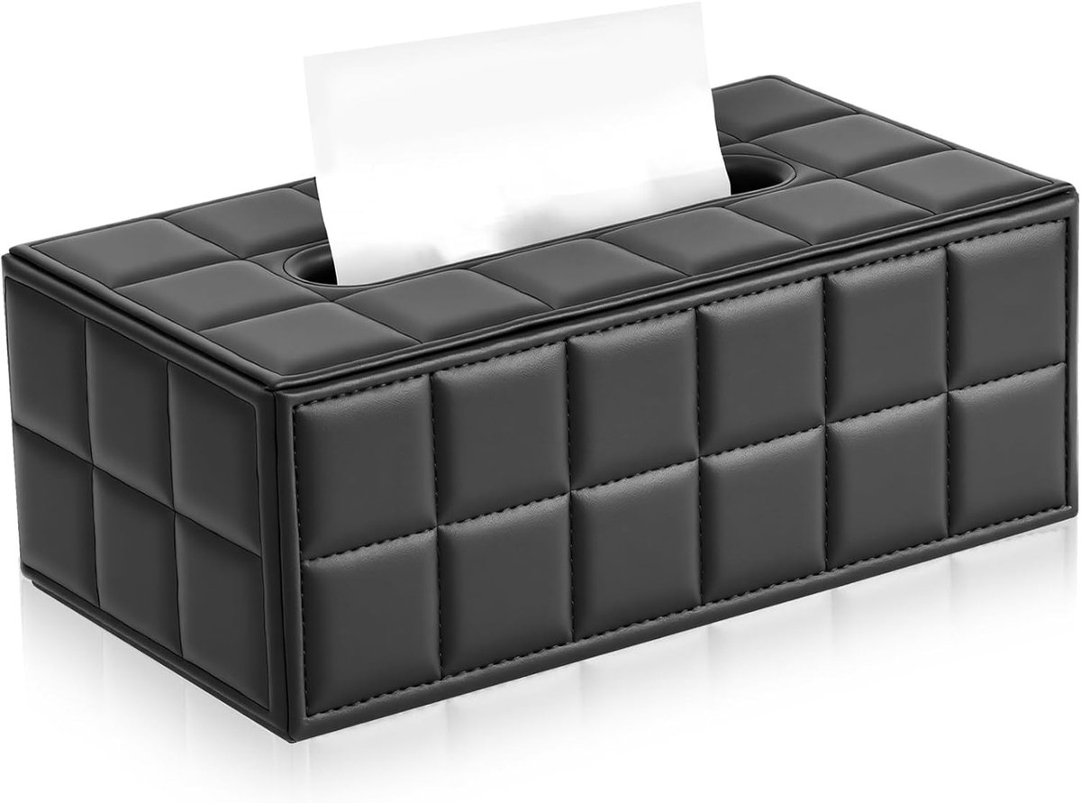 SnelShoppen - Luxe Leren Tissue Box Rectangular - Cosmetische Handdoekhouder Tissue Dispenser - Zwart PU Leer - 25cm x 13.5cm x 9.5cm - Perfect voor W