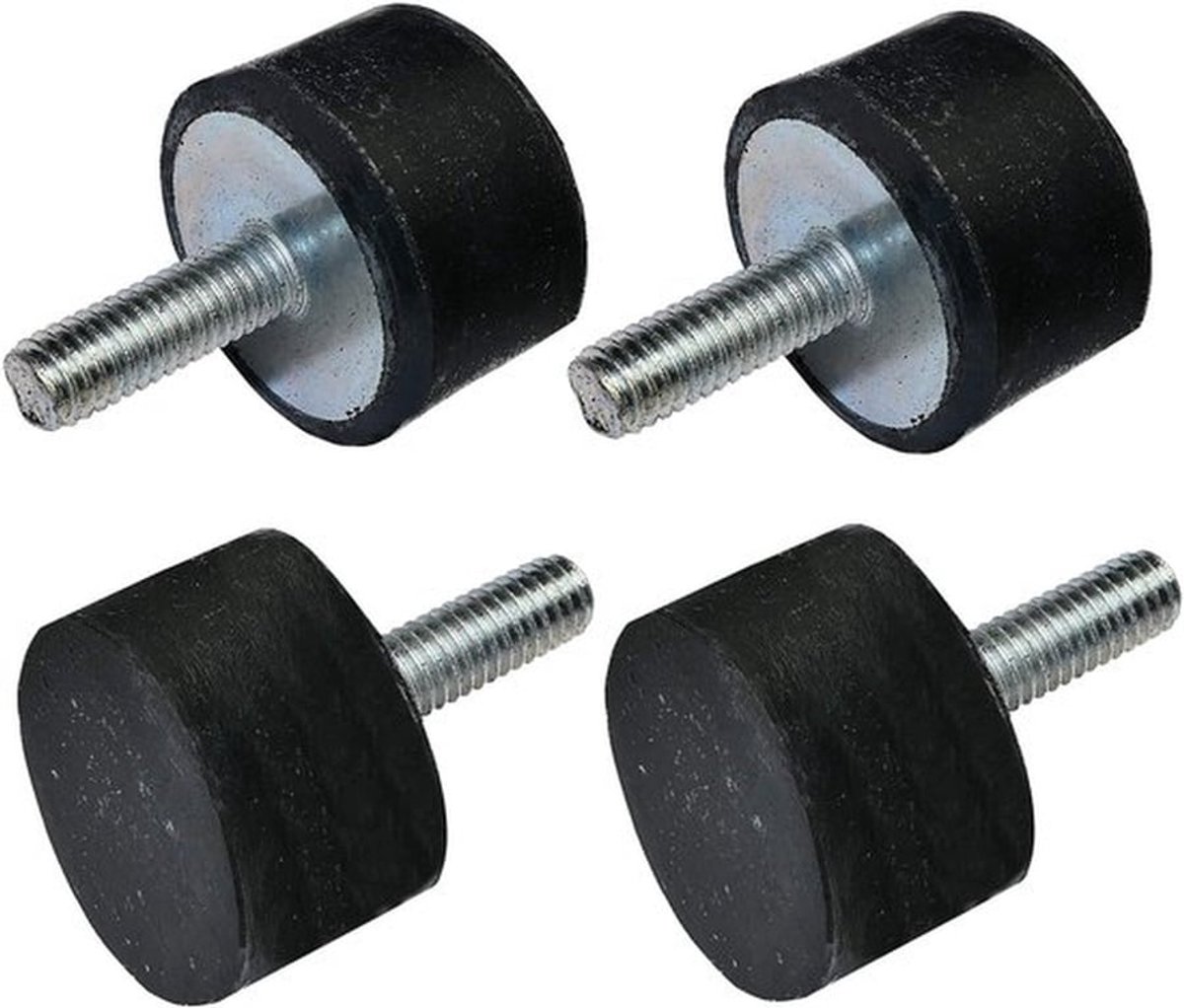 Rubberen Voetjes - Trillingsdemping - Schroefdraad M6 - Ø25mm H: 15mm - Hardheid 70 ± 5 - Belasting 655N 66,8kg x4 - Trillingsdempers