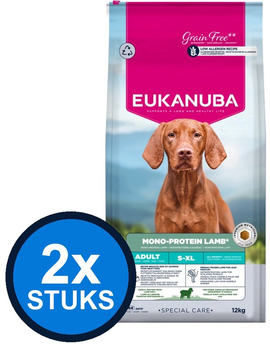 2x Eukanuba - Special Care dog adult mono-protein lamb 12kg