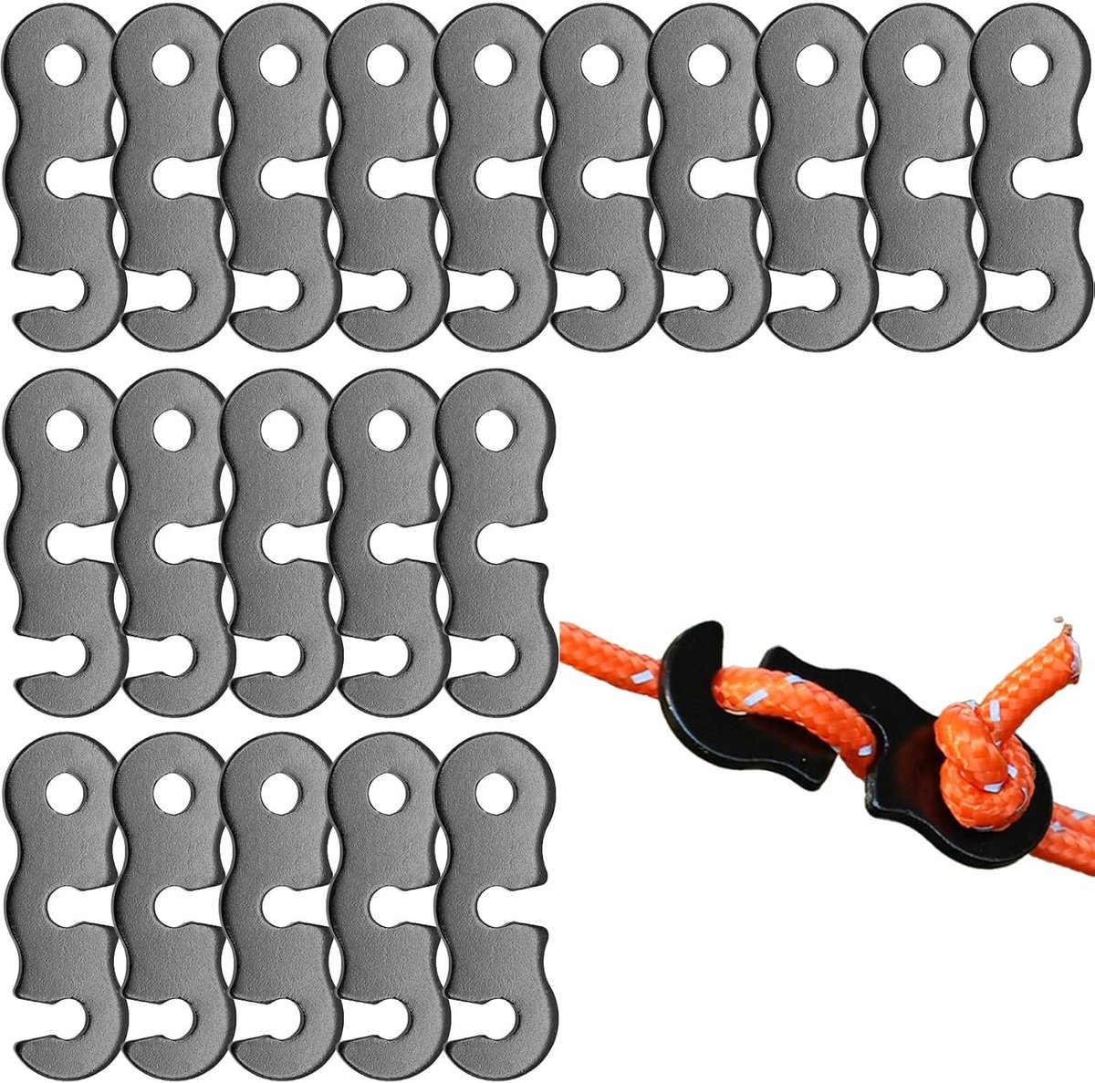 SnelShoppen - 20 Stuks Zwarte Aluminium Legering Touwspanners voor Camping, Tenten, Tarps, Slaapzakken, Outdoor Activiteiten, Tentaccessoires