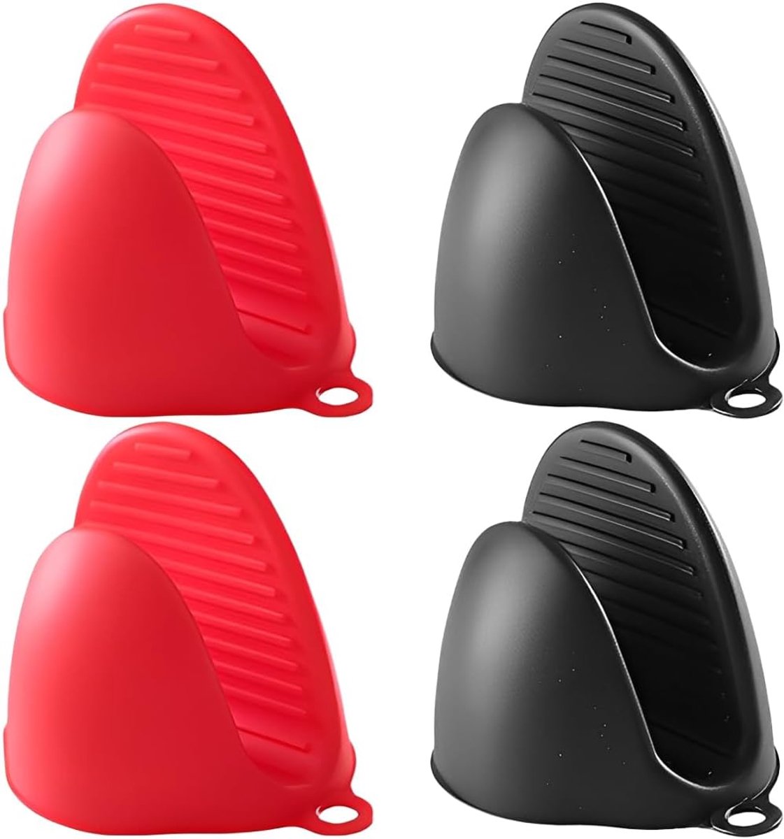 SnelShoppen - Set van 2 Silicone Ovenwanten, Mini Pot Holders, Hittebestendig, Niet-Slip, Keukenaccessoires voor Koken, Grillen en BBQ (Zwart en Rood)