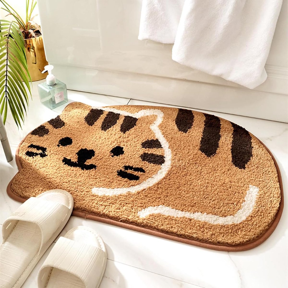 SnelShoppen - Khaki Cats Badmat Antislip, Zachte Badkamer Mat Absorberend, Schattige Douche- en Bad Rug 45 x 65cm voor Thuisgebruik