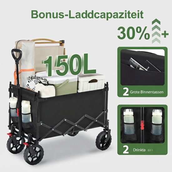 Bolderkar met Dak - Opvouwbare Handkar met Dak - Handkar met Zonnekap - Zwart - 97cm x 51cm x 96cm — afbeelding 4