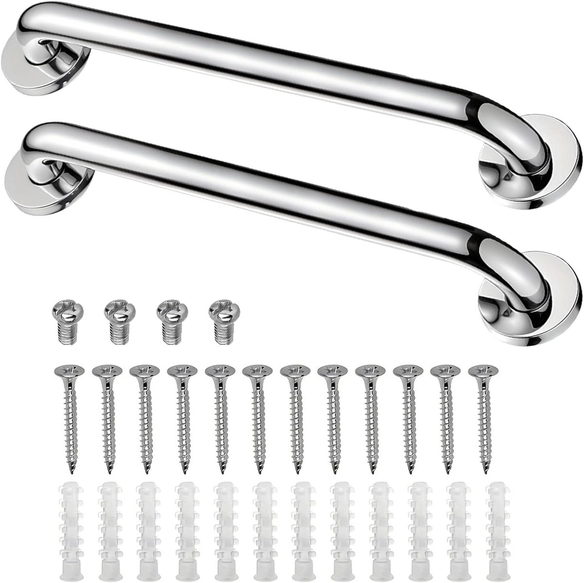 SnelShoppen - Douchehandgreep 30 cm, 2 Stuks, RVS voor Senioren, Badkuip Handgreep, Douche Handgreep voor Badkamer, Toilet, Keuken, Trap, Antislip
