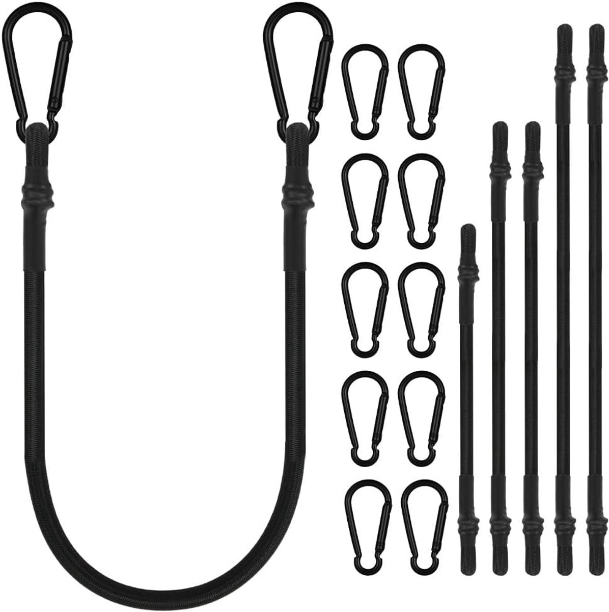 SnelShoppen - Set van 6 Elastische Touwen met Karabijnhaak 60 cm / 100 cm / 150 cm - Robuuste Elastische Spanner voor Camping, Tent, Tuin, Zeilen, Bag