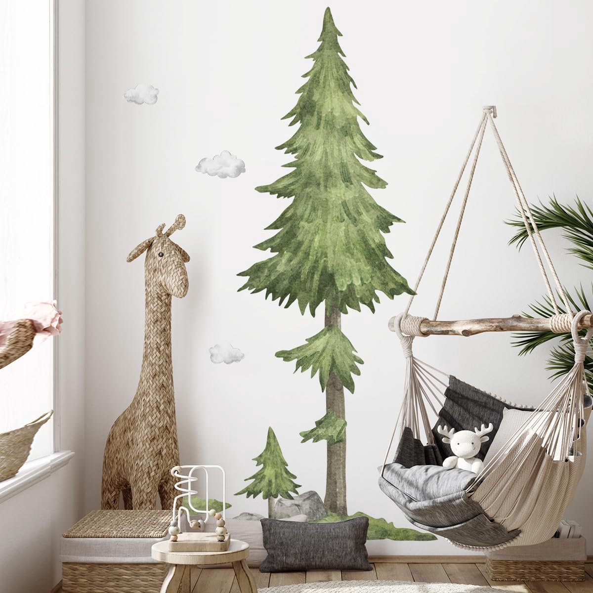 SnelShoppen - Extra Large WandSticker Kinderen Watercolor Boom XXL (135 x 215 cm) - Wanddecoratie Jungle voor Babyslaapkamer, Jongens en Meisjes