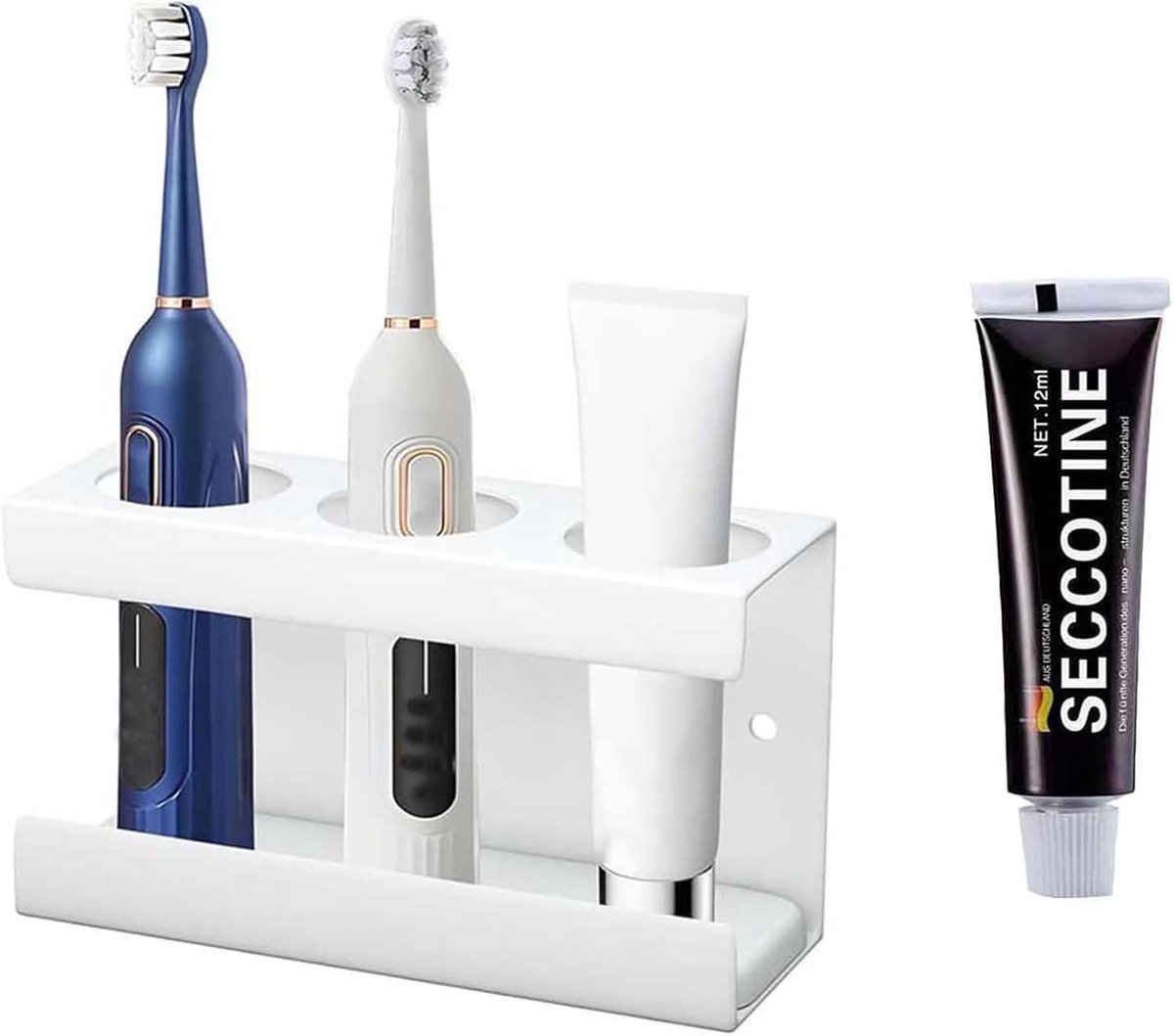 SnelShoppen - 3 Holes White Wall Toothbrush Holder - Zelfklevend, Geen Boorgaten Nodig, Waterabsorberend, RVS, Geschikt voor Elektrische Tandenborstel
