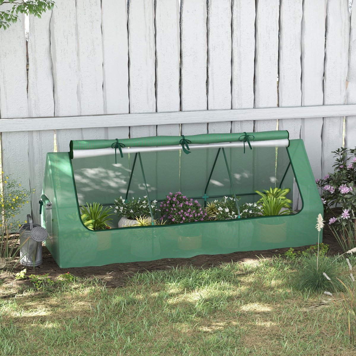 COVREO Kweektunnel 240 x 90 x 90 cm – groene PE afdekking, stalen frame, met mesh vensters