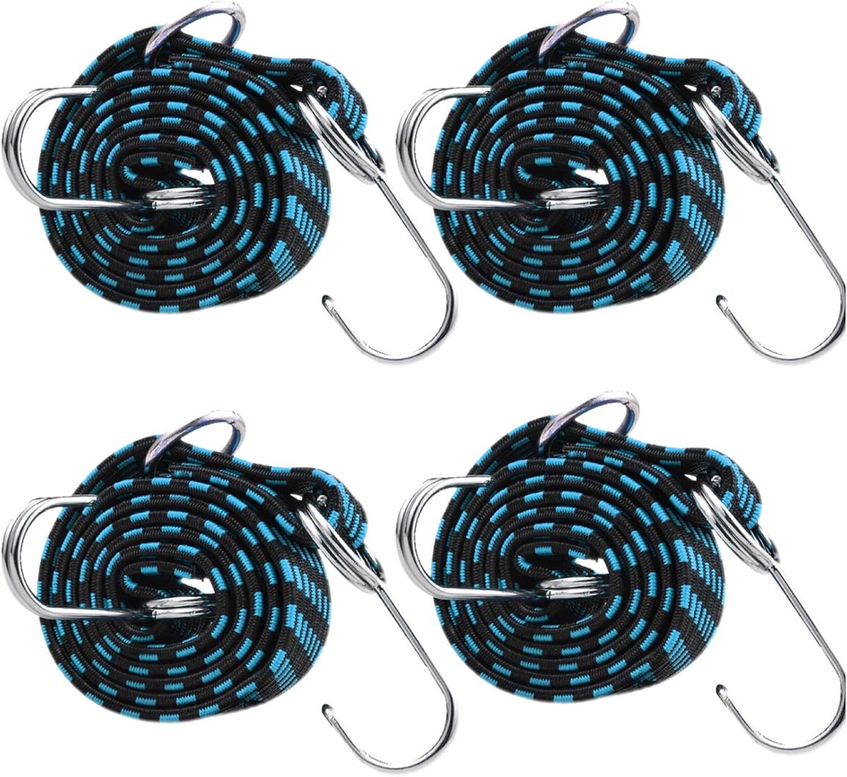 SnelShoppen - 4 x Verstelbare Elastische Riemen met Haken 1 m - Hoogwaardige Elastische Tensioners voor Vervoer, Camping, Motorfietsen, Blauw
