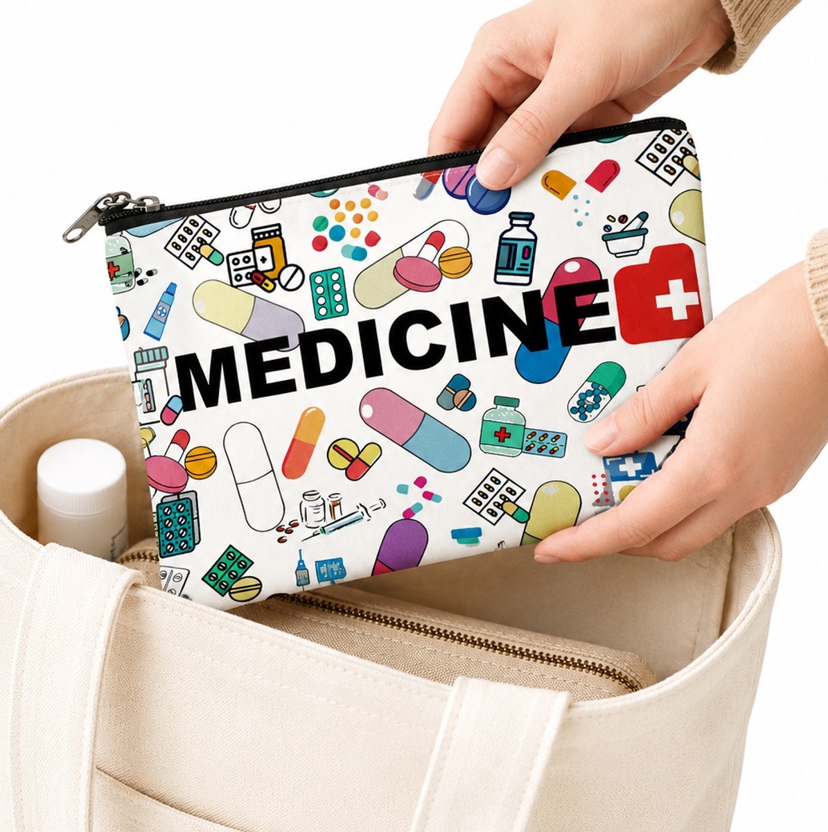 Medicine Bag Medicijntasje – Reis Organizer – Make-up Tas – Toilettasje met Ritssluiting – 22 x 15 cm – Multicolor