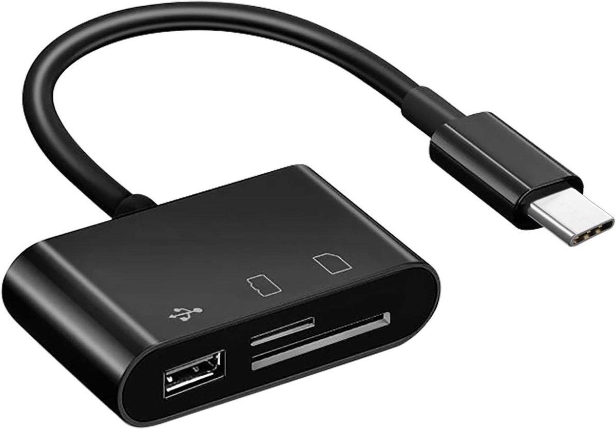 Kaartlezer Adapter - USB C Hub - Data Overzetten - Meerdere Poorten Tegelijk - 5Gbps Snelheid - Zwart