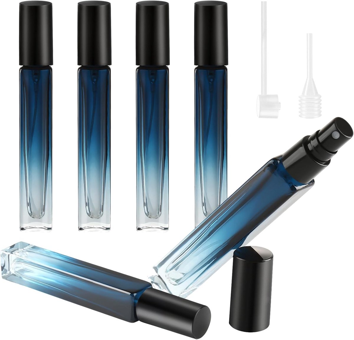 Draagbare navulbare parfumverstuiver 10 ml in blauwe gradiënt, 6 stuks voor etherische oliën, parfum en reizen, ideaal voor onderweg en op vakantie