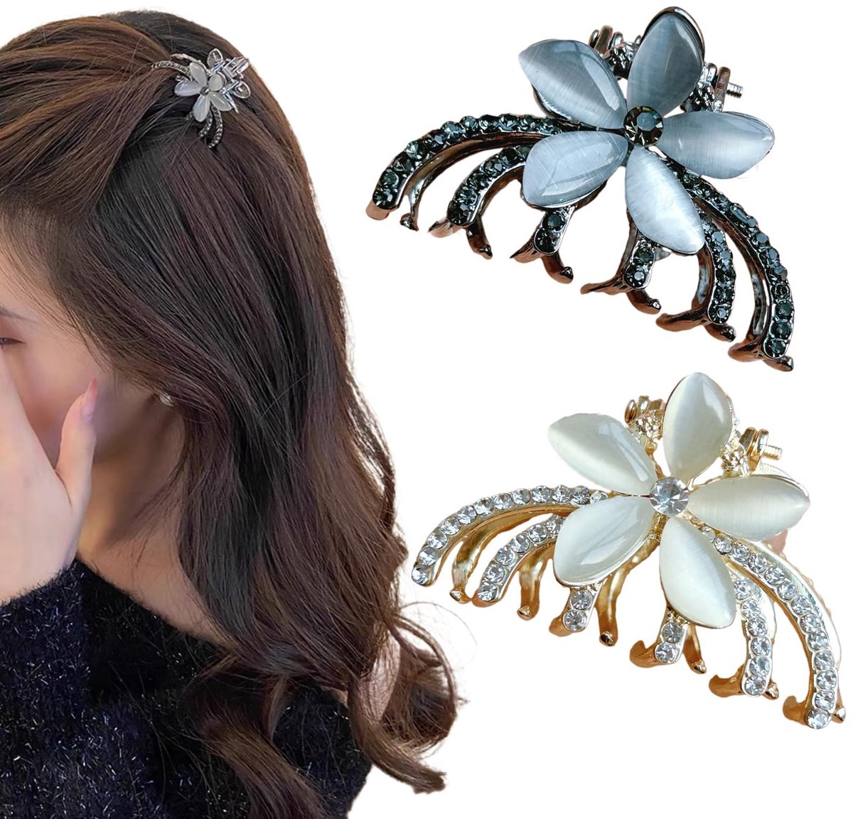 Dailygoods - Elegante bloem haarclip set - Met kristallen haarspelden voor dames - 2 stuks