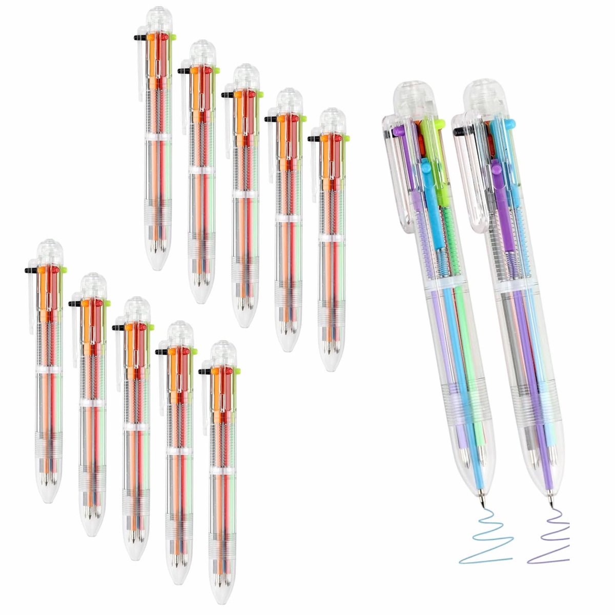 Dailygoods - 12 Stuks Meerkleurige Balpen - Transparante 6-in-1 Multicolor Pennen 0,5 mm